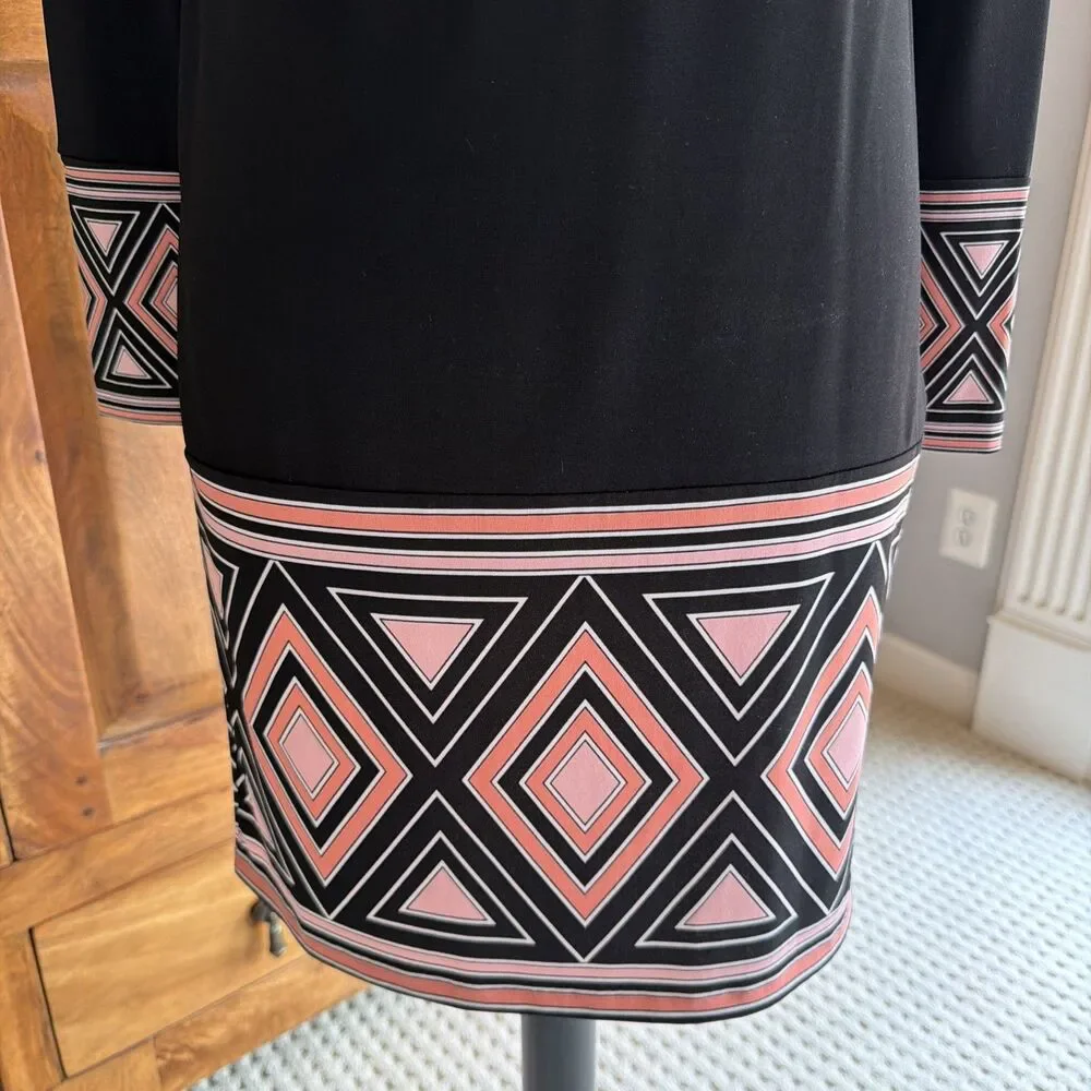 Michael Kors Mid 2010s Geometric Black And Peach Dress Size XS